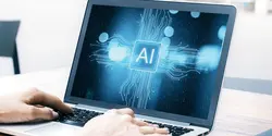 An image of a laptop displaying AI
