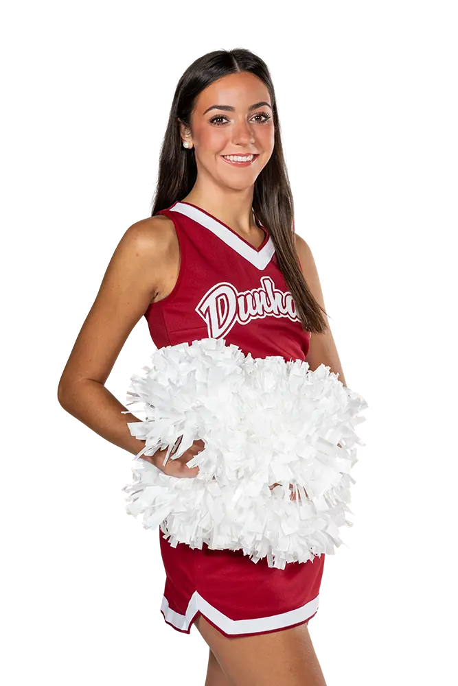 Upper school cheerleader with pom poms.