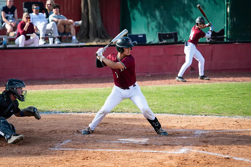 Dunham baseball player up to bat at game.