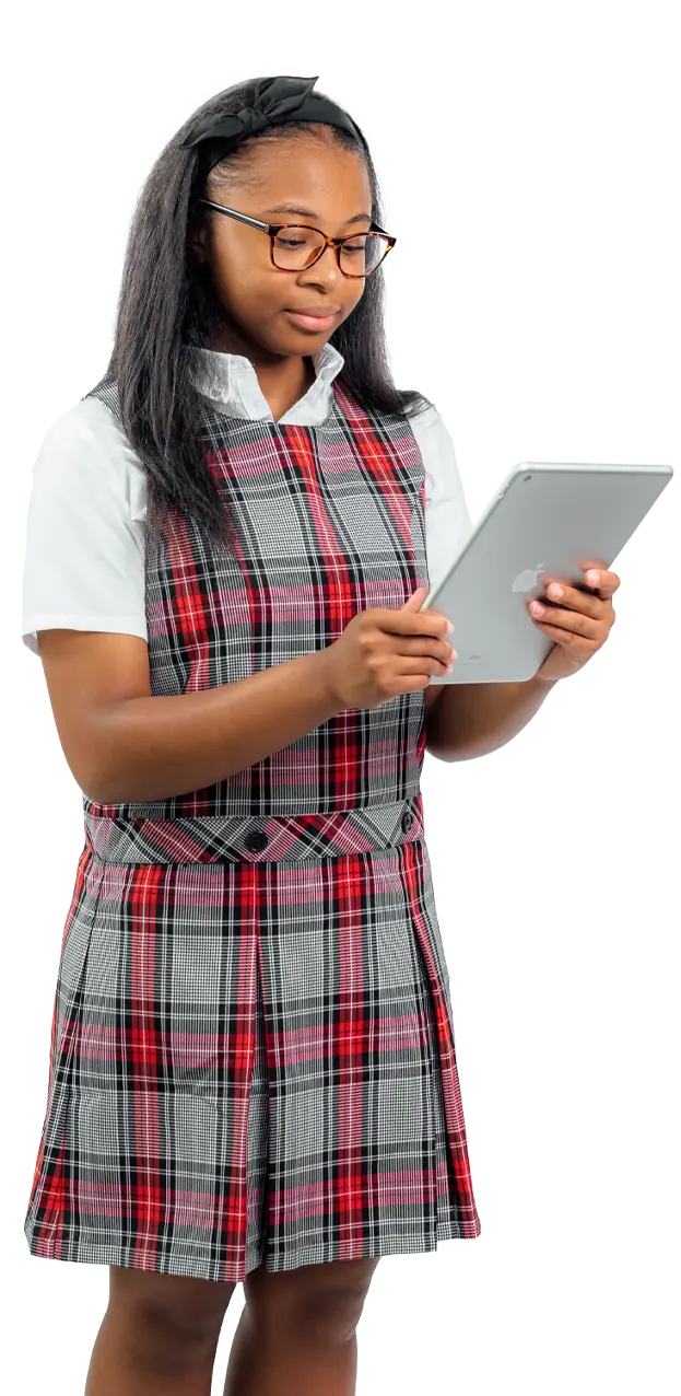 A Dunham middle school girl with an iPad