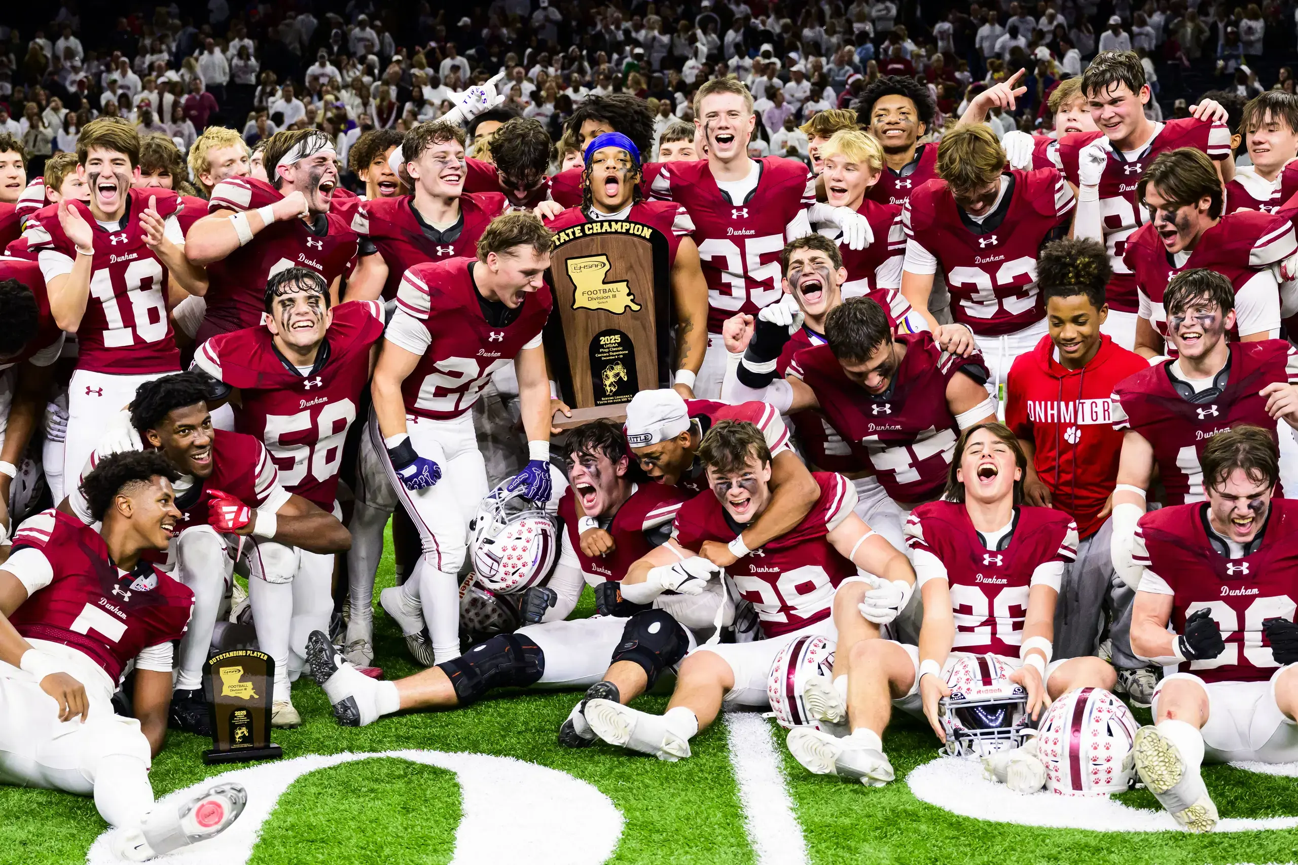 The Dunham School football team celebrates after winning the 2025 LHSAA State ChampionshipIn Page Content without Navigation,Athletcis,News,Football