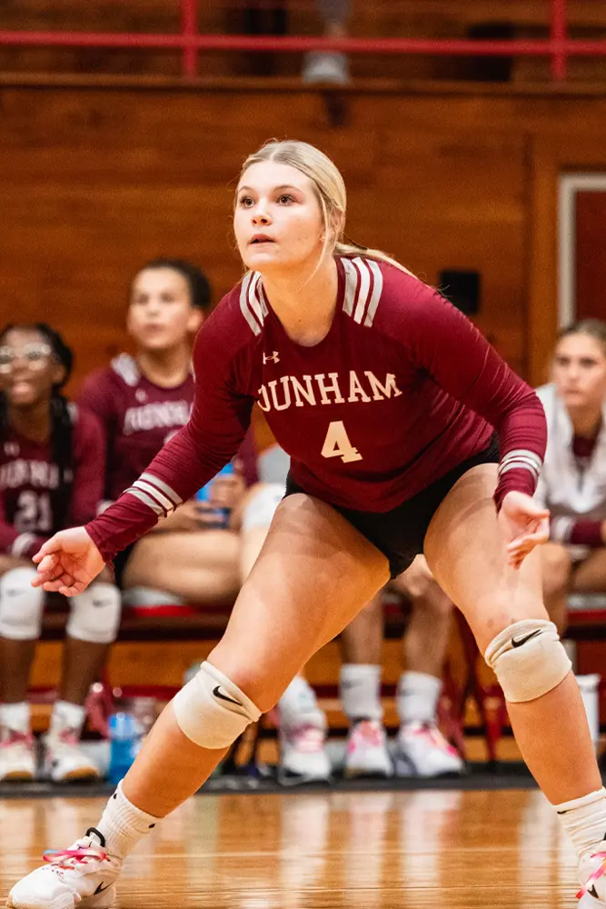 Dunham upper school volleyball player in a match